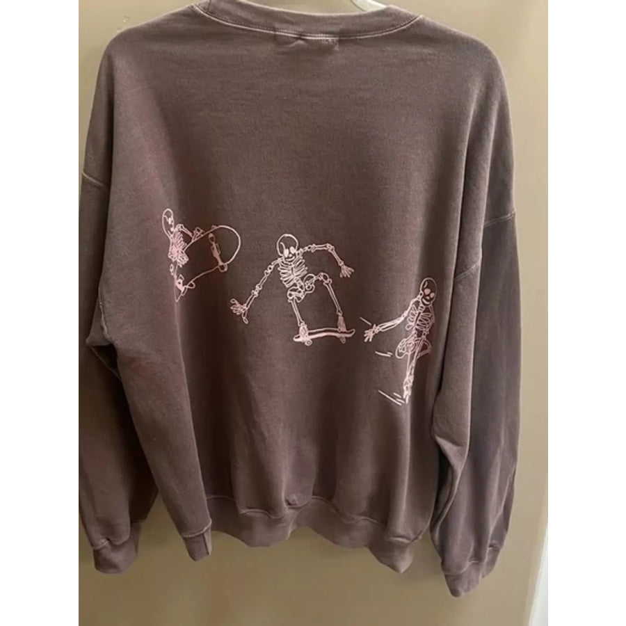 Skeleton Graphic Round Neck Sweatshirt Apparel and Accessories