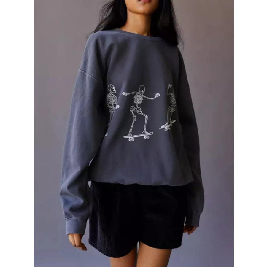 Skeleton Graphic Round Neck Sweatshirt Apparel and Accessories