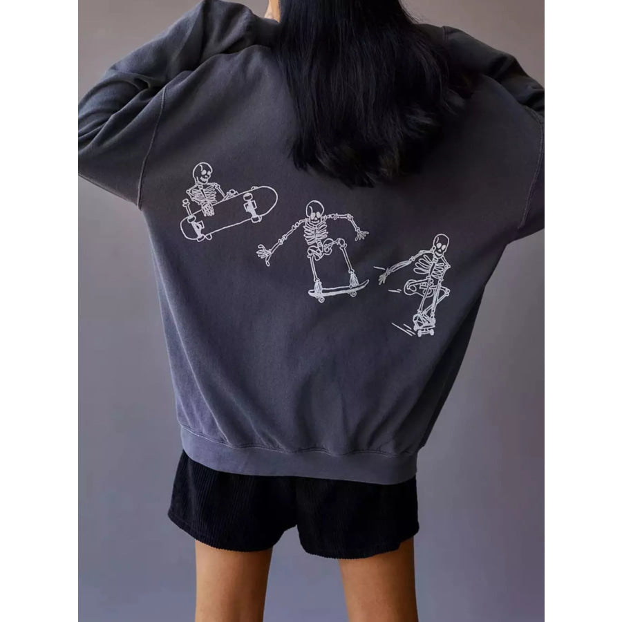 Skeleton Graphic Round Neck Sweatshirt Apparel and Accessories