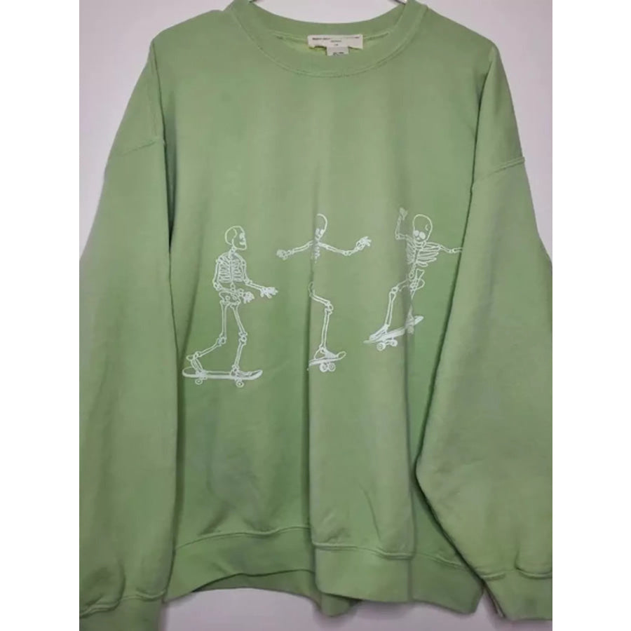 Skeleton Graphic Round Neck Sweatshirt Apparel and Accessories