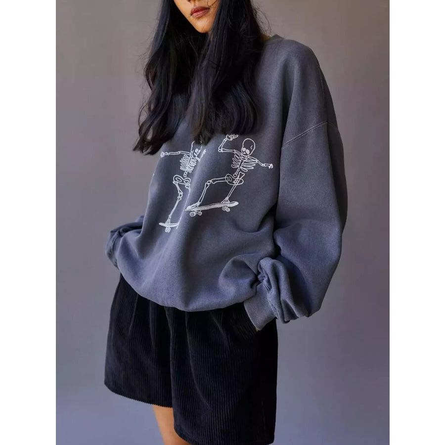 Skeleton Graphic Round Neck Sweatshirt Apparel and Accessories