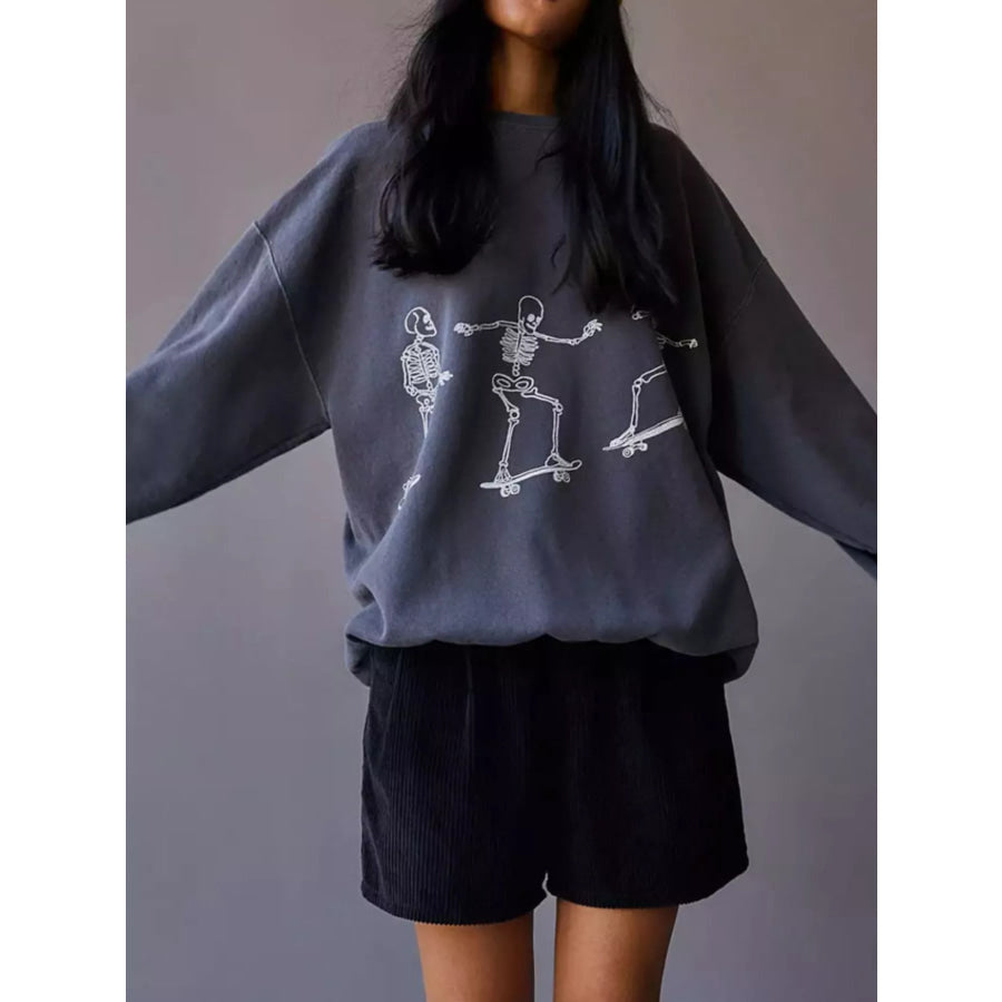 Skeleton Graphic Round Neck Sweatshirt Apparel and Accessories