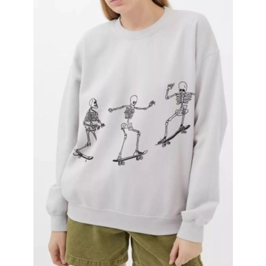 Skeleton Graphic Round Neck Sweatshirt Light Gray / S Apparel and Accessories