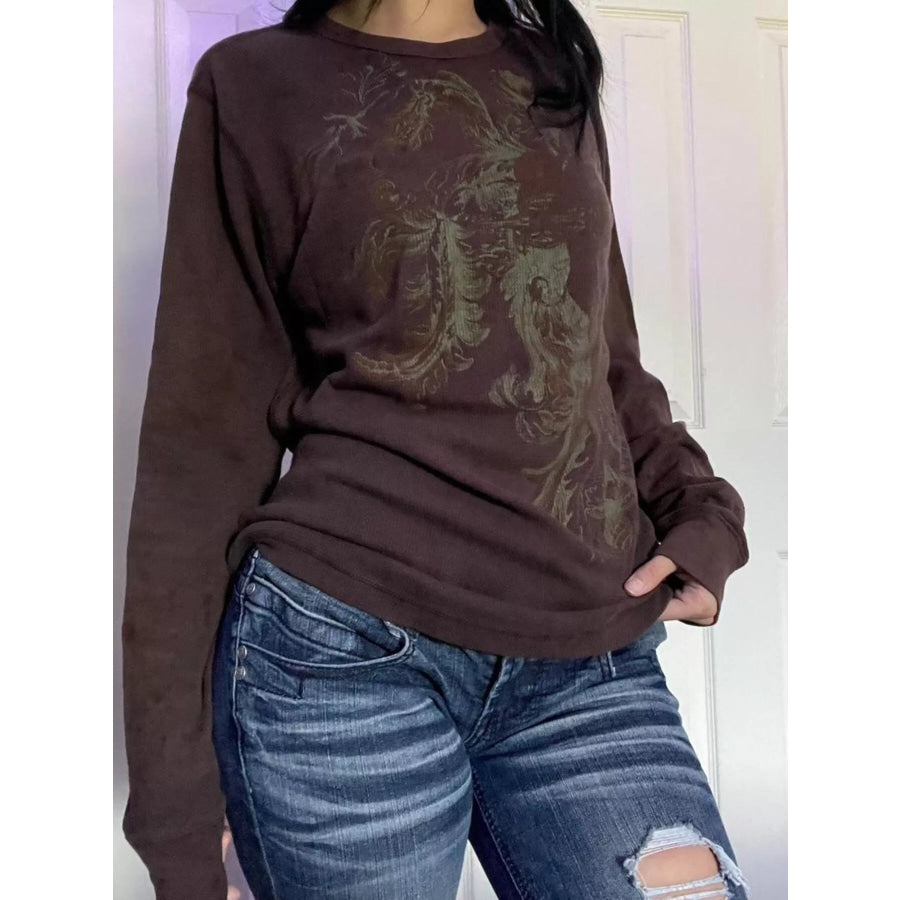 Skeleton Long Sleeve T-Shirt Brown / S Apparel and Accessories