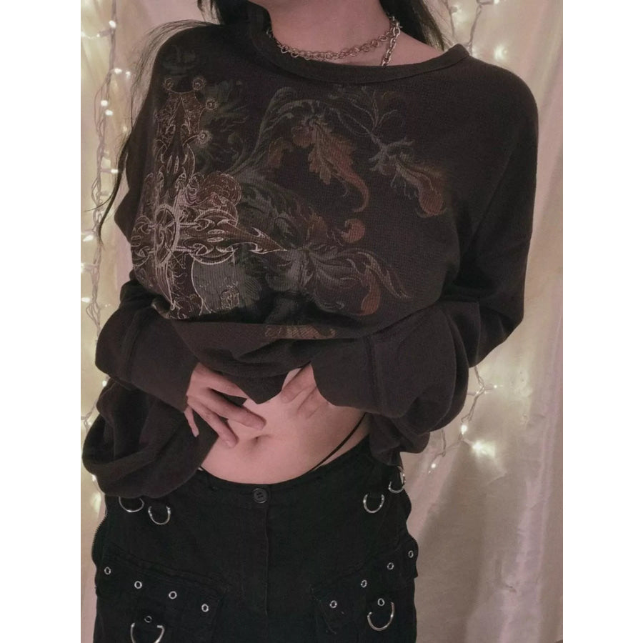 Skeleton Long Sleeve T-Shirt Dark Brown / S Apparel and Accessories