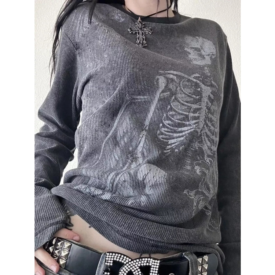 Skeleton Long Sleeve T-Shirt Gray / S Apparel and Accessories