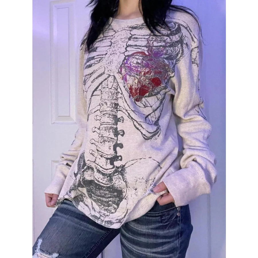 Skeleton Long Sleeve T-Shirt White / S Apparel and Accessories