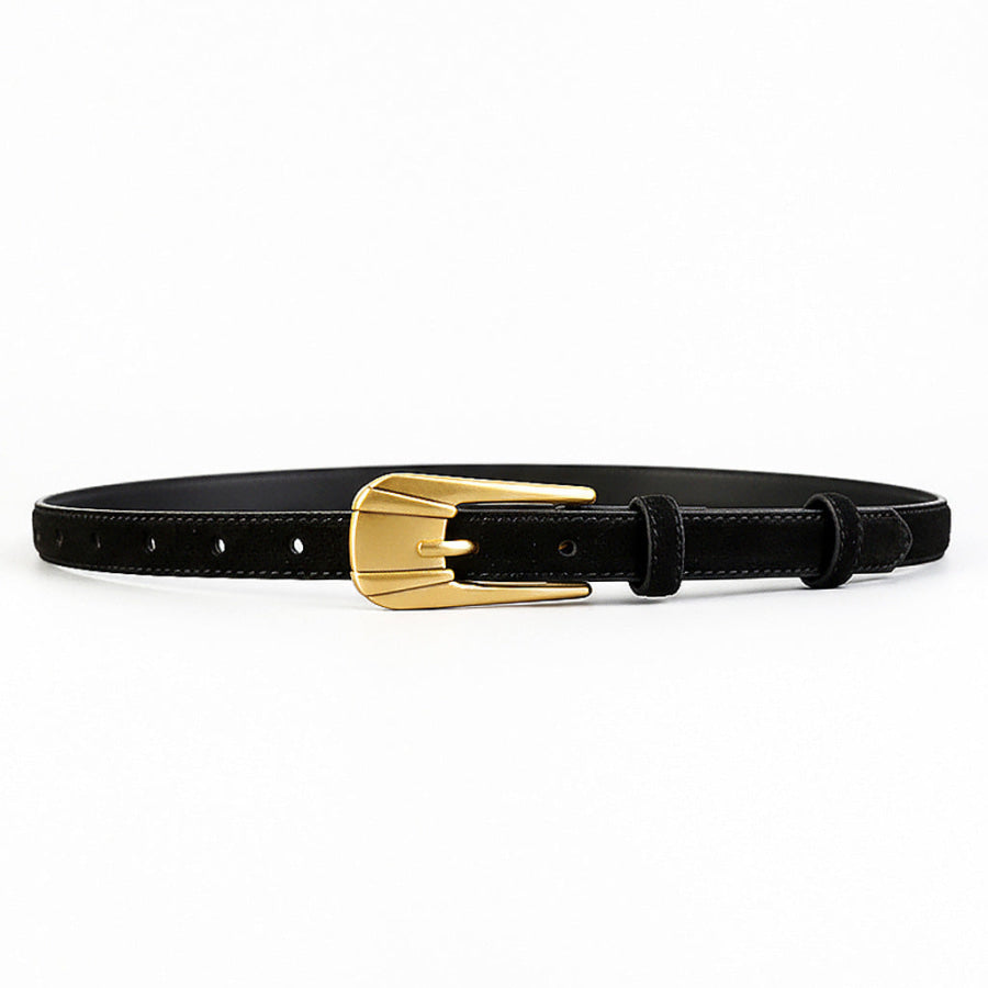 Skinny Belt with Golden Buckle Black / One Size Apparel and Accessories