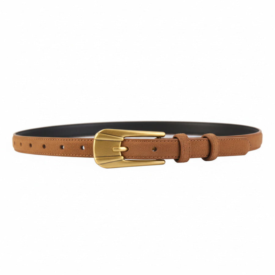 Skinny Belt with Golden Buckle Brown / One Size Apparel and Accessories
