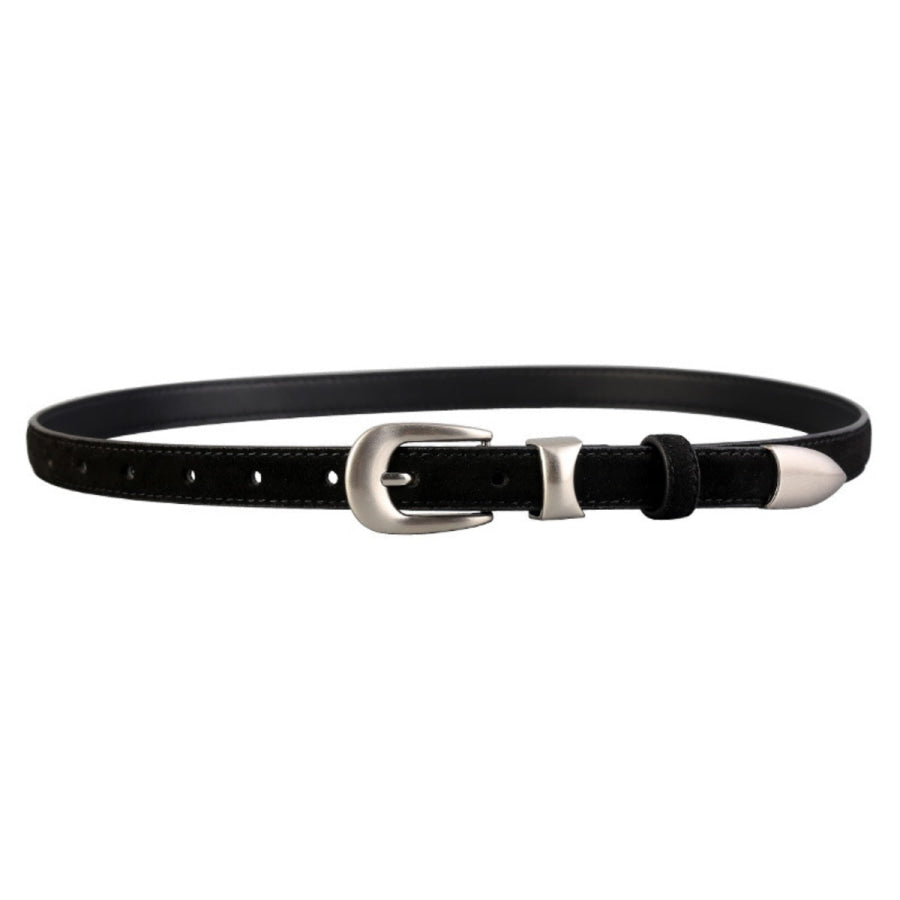 Skinny Belt with Silver Buckle Black / One Size Apparel and Accessories