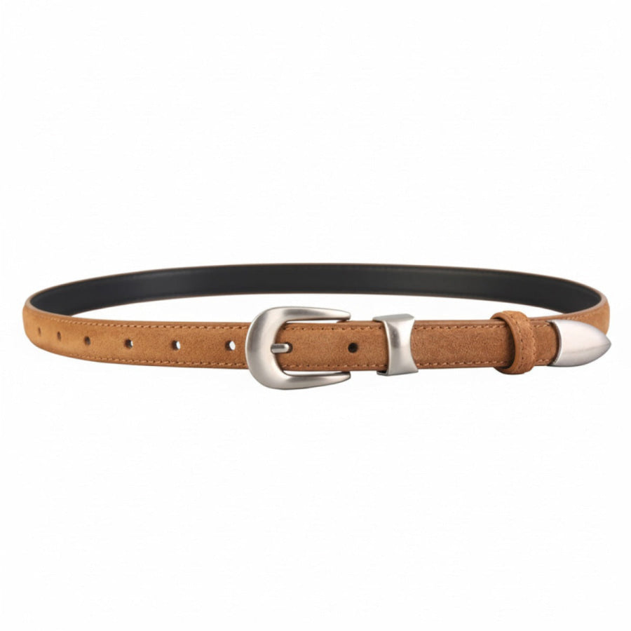 Skinny Belt with Silver Buckle Brown / One Size Apparel and Accessories