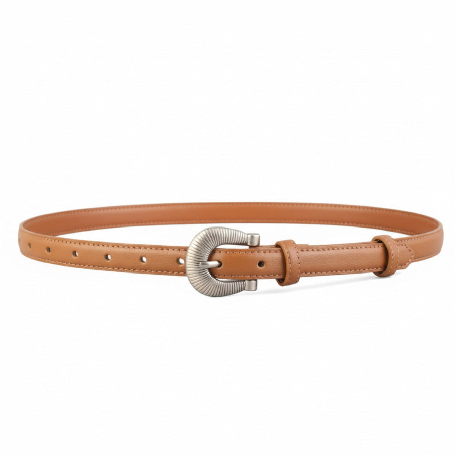 Skinny Belt with Silver Buckle Brown / One Size Apparel and Accessories