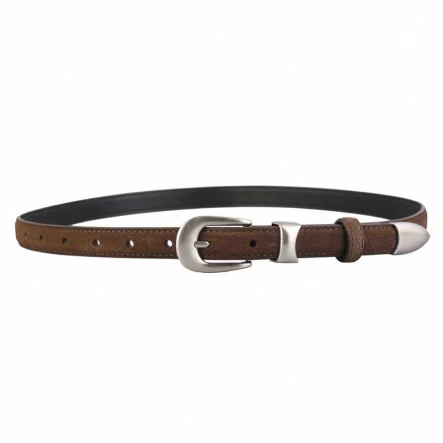 Skinny Belt with Silver Buckle Chocolate / One Size Apparel and Accessories