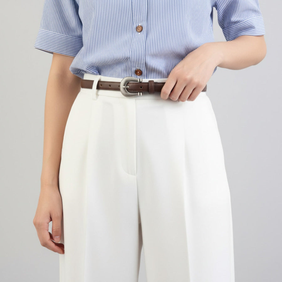Skinny Belt with Silver Buckle Coffee Brown / One Size Apparel and Accessories