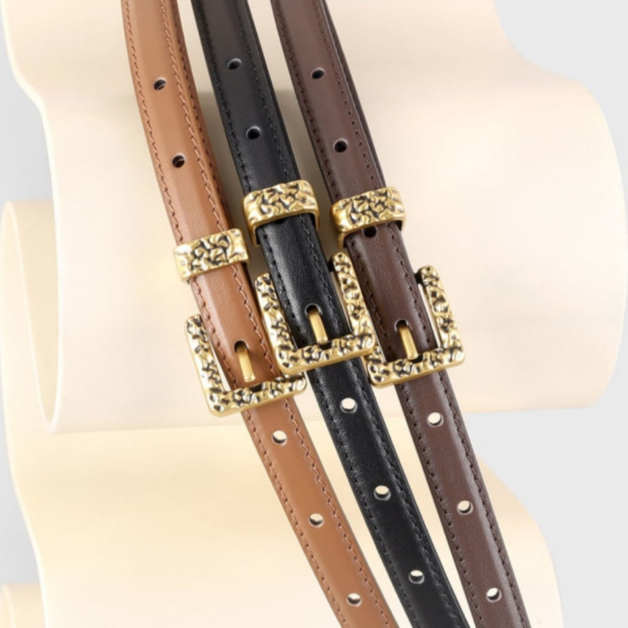Skinny Leather Belt with Buckle Apparel and Accessories