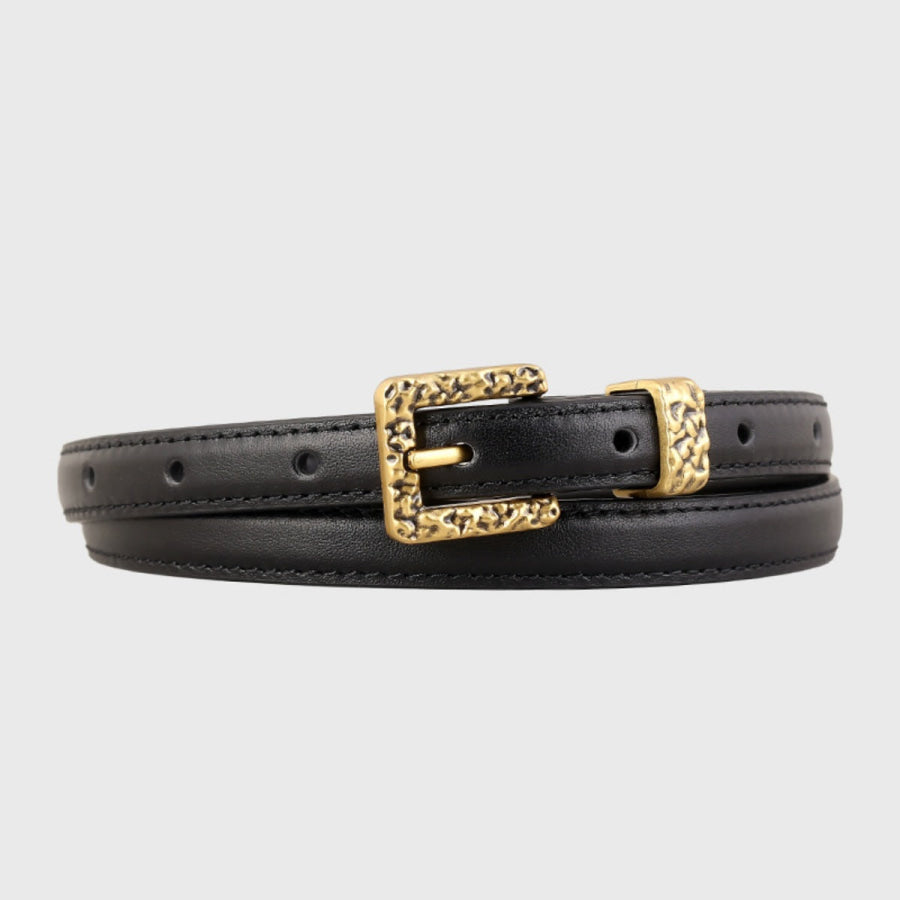 Skinny Leather Belt with Buckle Black / One Size Apparel and Accessories