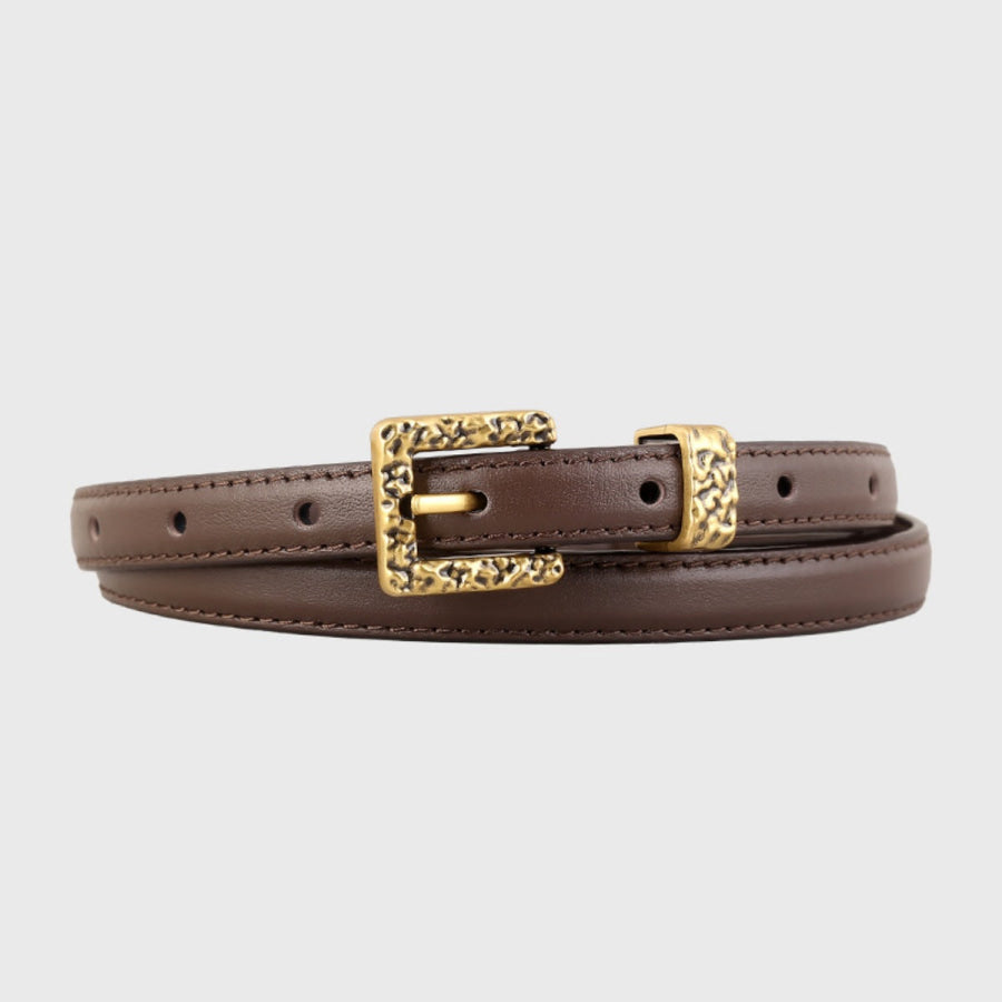 Skinny Leather Belt with Buckle Coffee Brown / One Size Apparel and Accessories