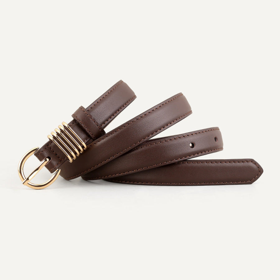 Skinny Leather Belt with Gold Buckle Apparel and Accessories