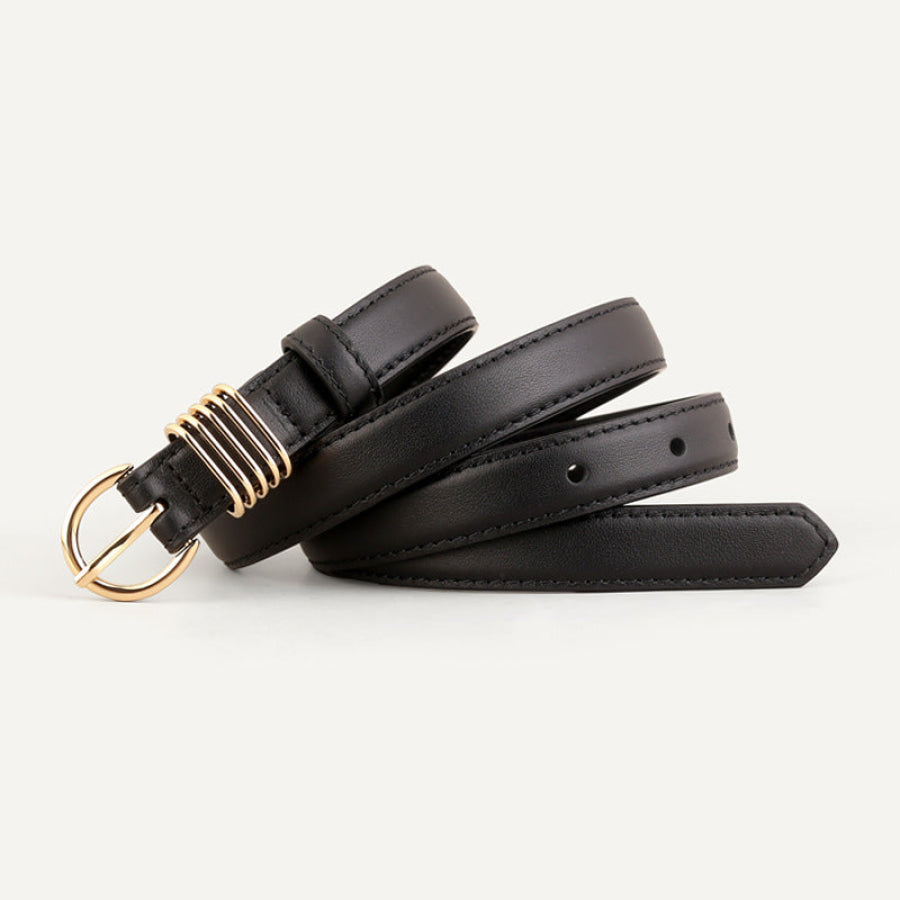 Skinny Leather Belt with Gold Buckle Apparel and Accessories