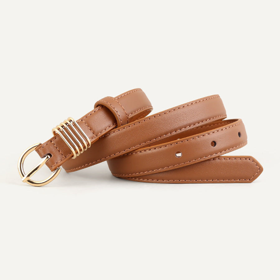 Skinny Leather Belt with Gold Buckle Apparel and Accessories
