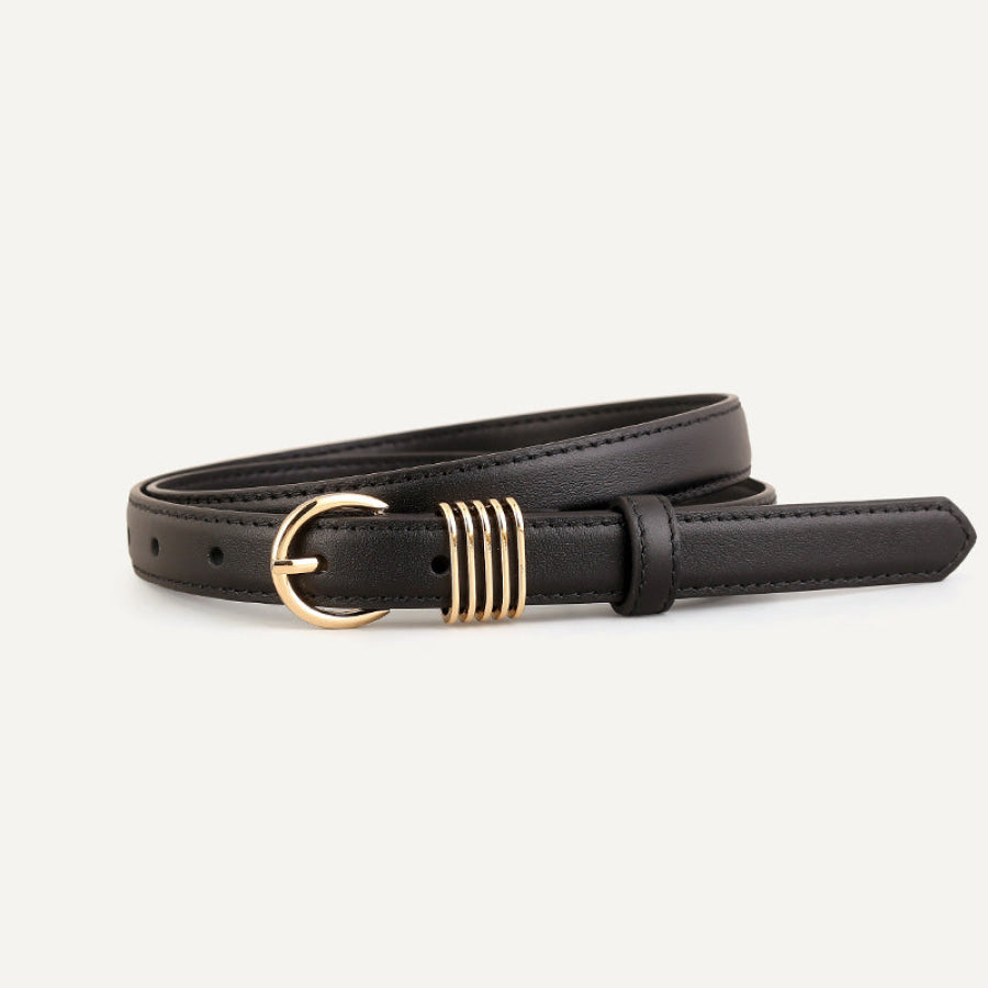 Skinny Leather Belt with Gold Buckle Black / One Size Apparel and Accessories