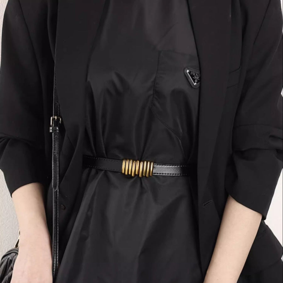Skinny Leather Belt with Gold Buckle Black / ONESIZE Apparel and Accessories