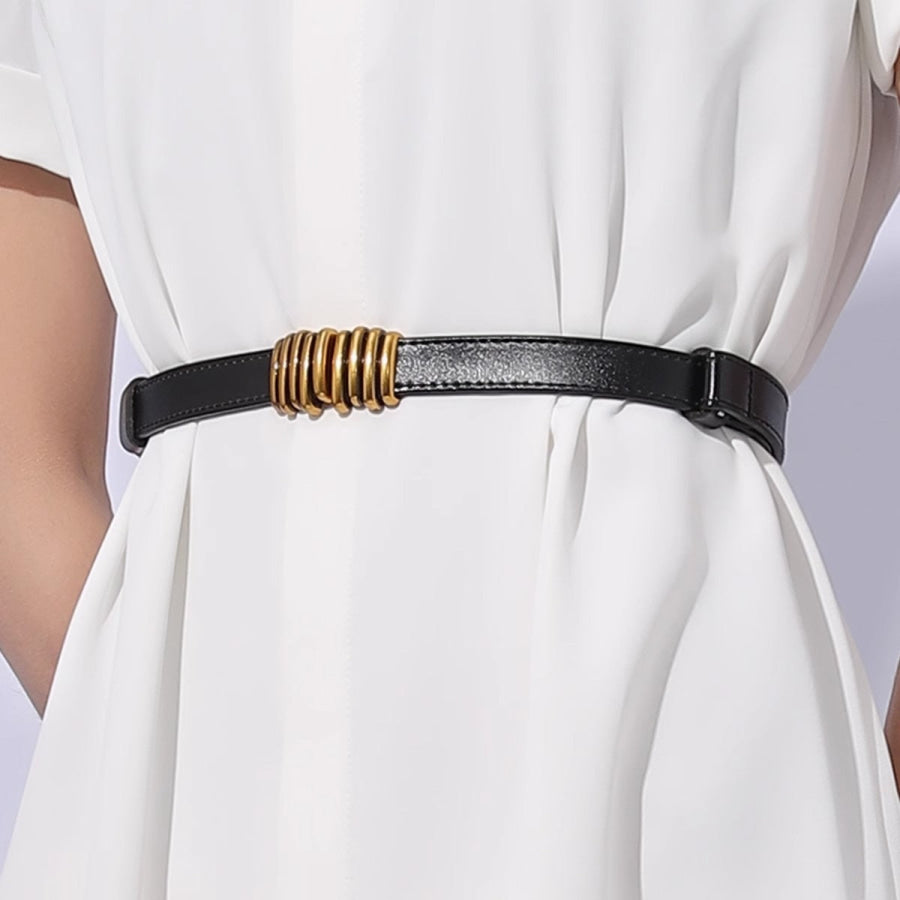 Skinny Leather Belt with Gold Buckle Black / ONESIZE Apparel and Accessories
