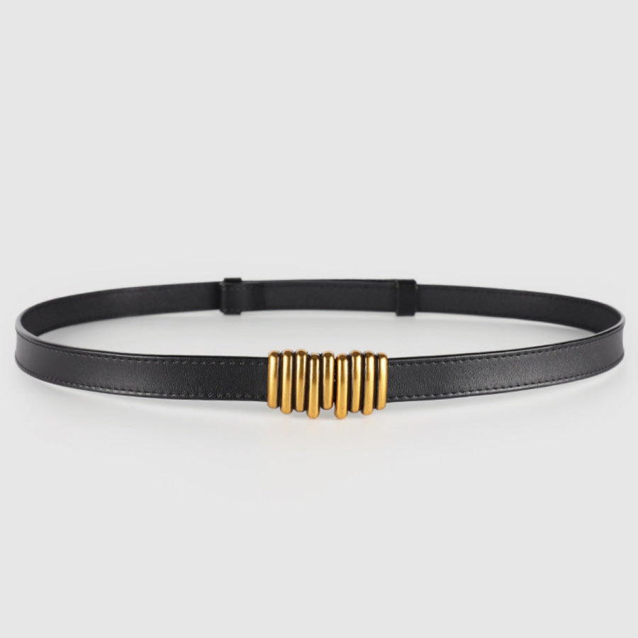 Skinny Leather Belt with Gold Buckle Black / ONESIZE Apparel and Accessories