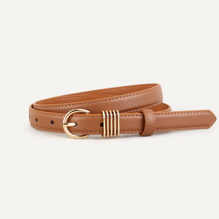 Skinny Leather Belt with Gold Buckle Brown / One Size Apparel and Accessories