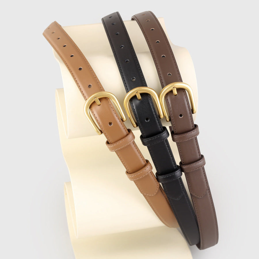 Skinny Leather Belt with Golden Buckle Apparel and Accessories