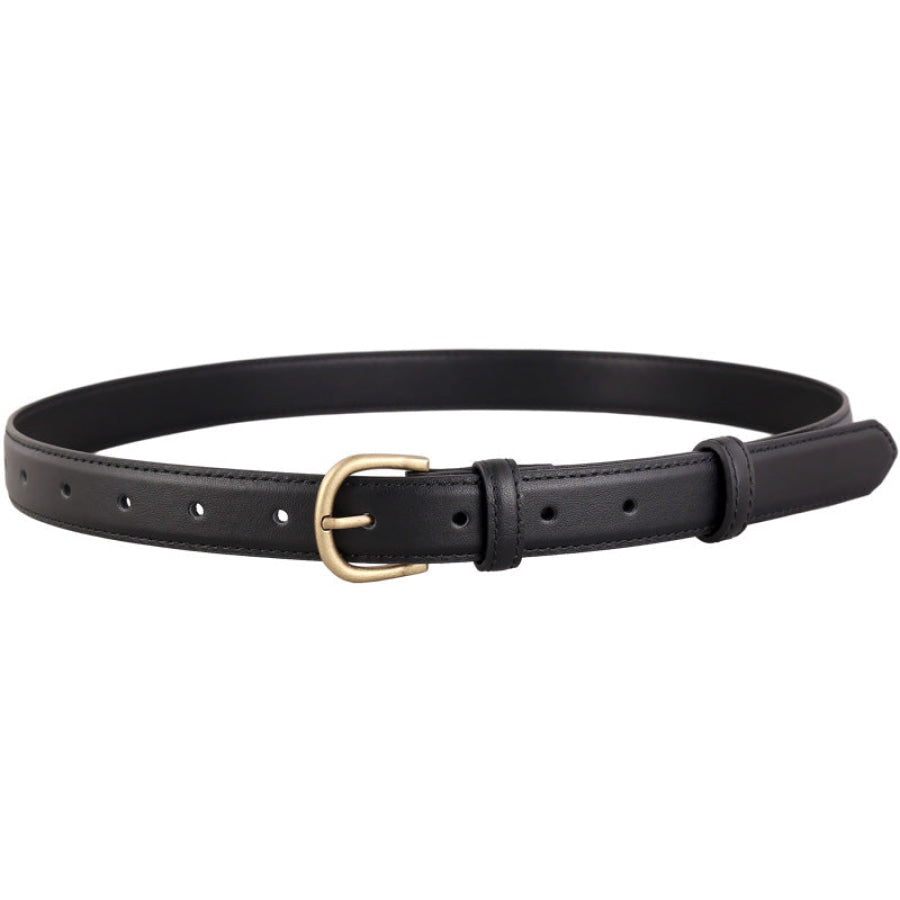 Skinny Leather Belt with Golden Buckle Apparel and Accessories