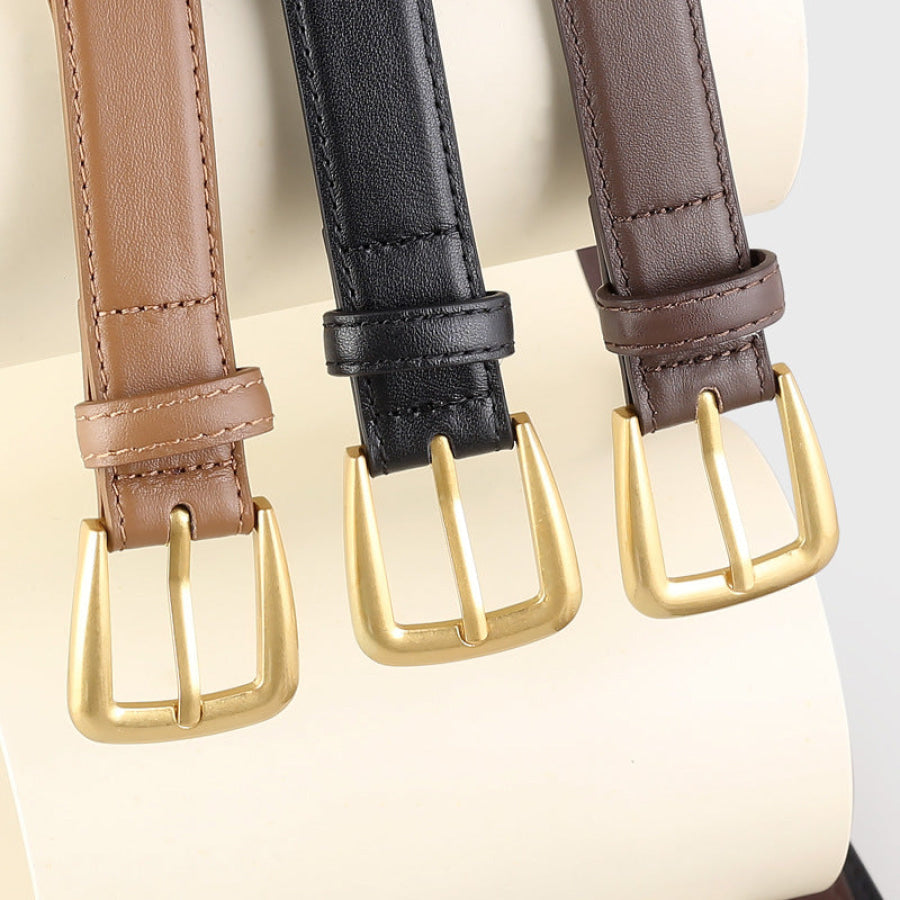 Skinny Leather Belt with Golden Buckle Apparel and Accessories
