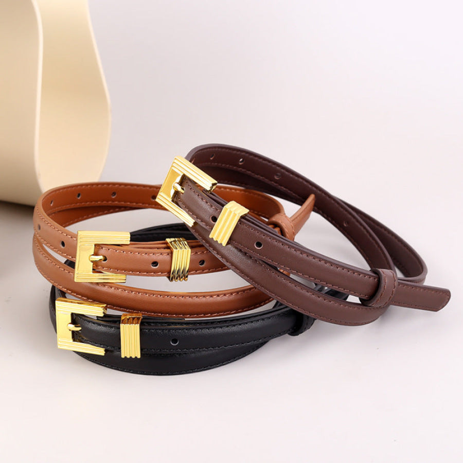 Skinny Leather Belt with Golden Buckle Apparel and Accessories