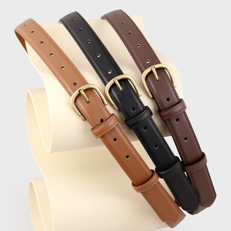 Skinny Leather Belt with Golden Buckle Apparel and Accessories