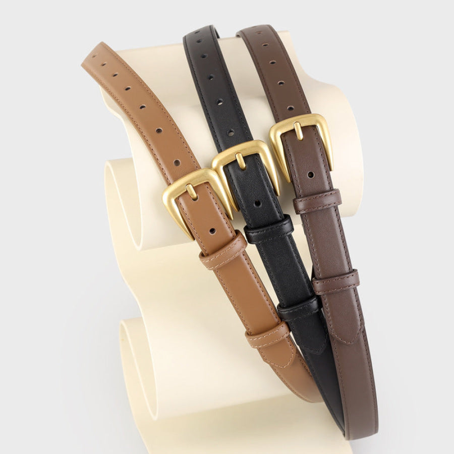 Skinny Leather Belt with Golden Buckle Apparel and Accessories