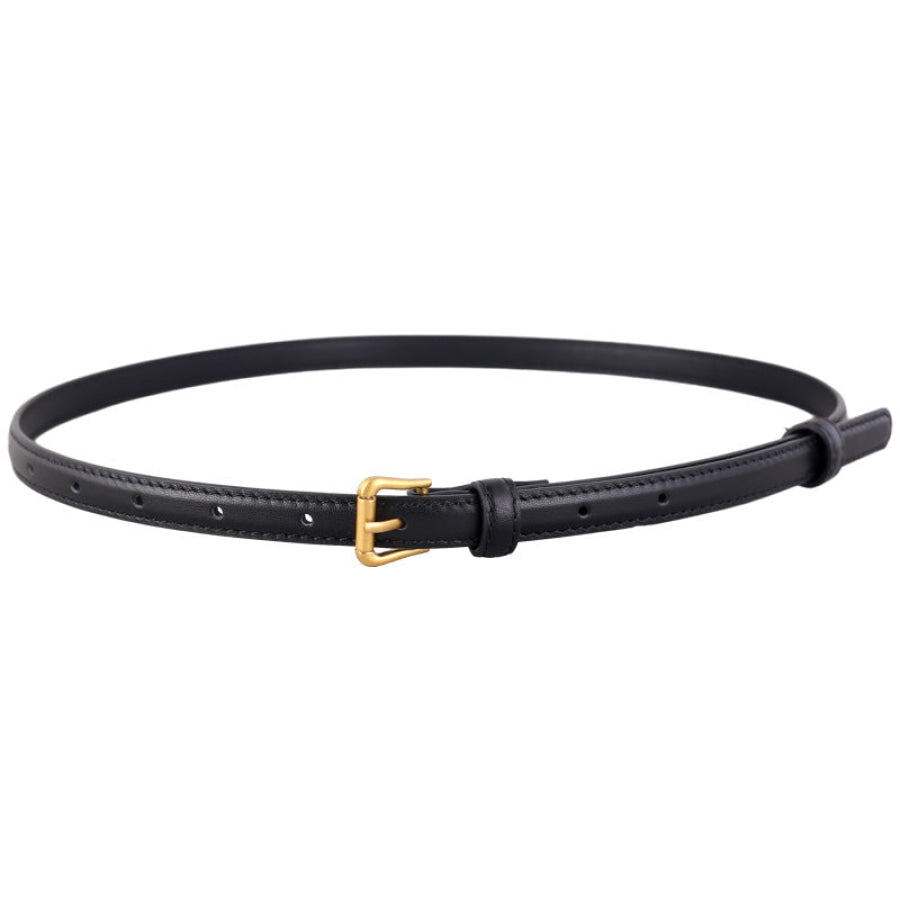 Skinny Leather Belt with Golden Buckle Apparel and Accessories