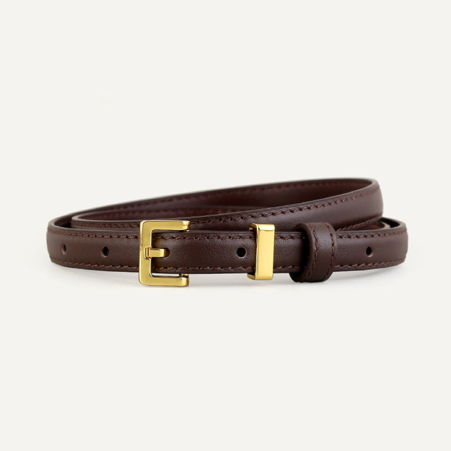 Skinny Leather Belt with Golden Buckle Apparel and Accessories