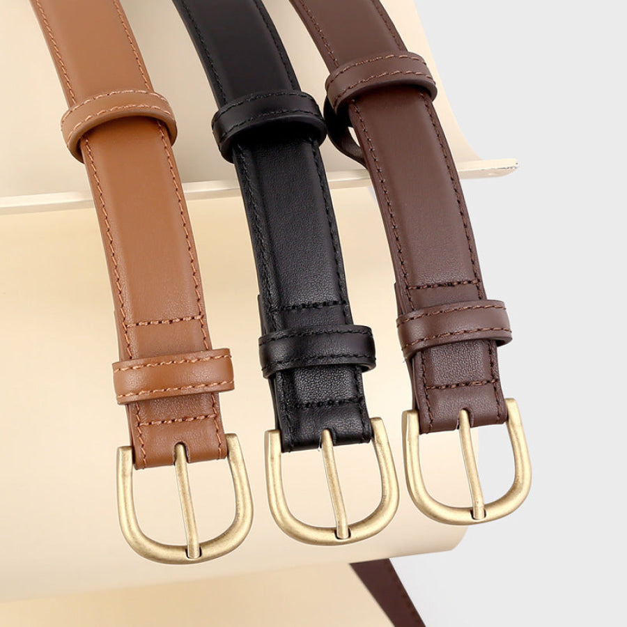 Skinny Leather Belt with Golden Buckle Apparel and Accessories