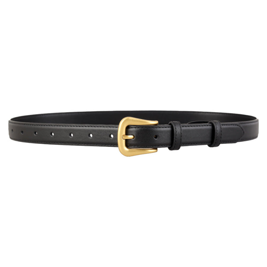 Skinny Leather Belt with Golden Buckle Apparel and Accessories