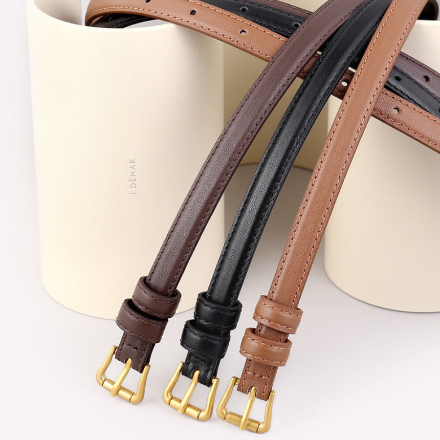 Skinny Leather Belt with Golden Buckle Apparel and Accessories