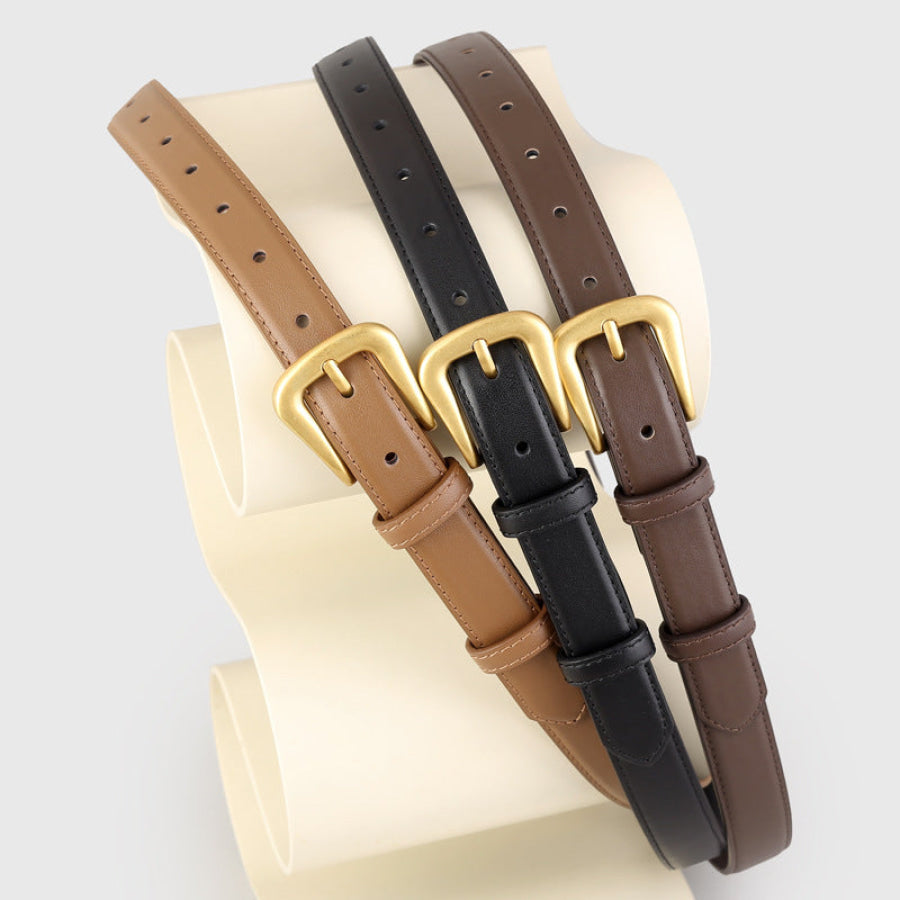 Skinny Leather Belt with Golden Buckle Apparel and Accessories