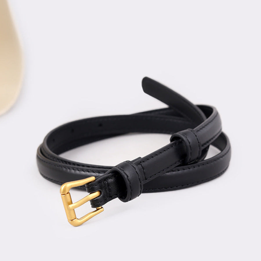 Skinny Leather Belt with Golden Buckle Apparel and Accessories