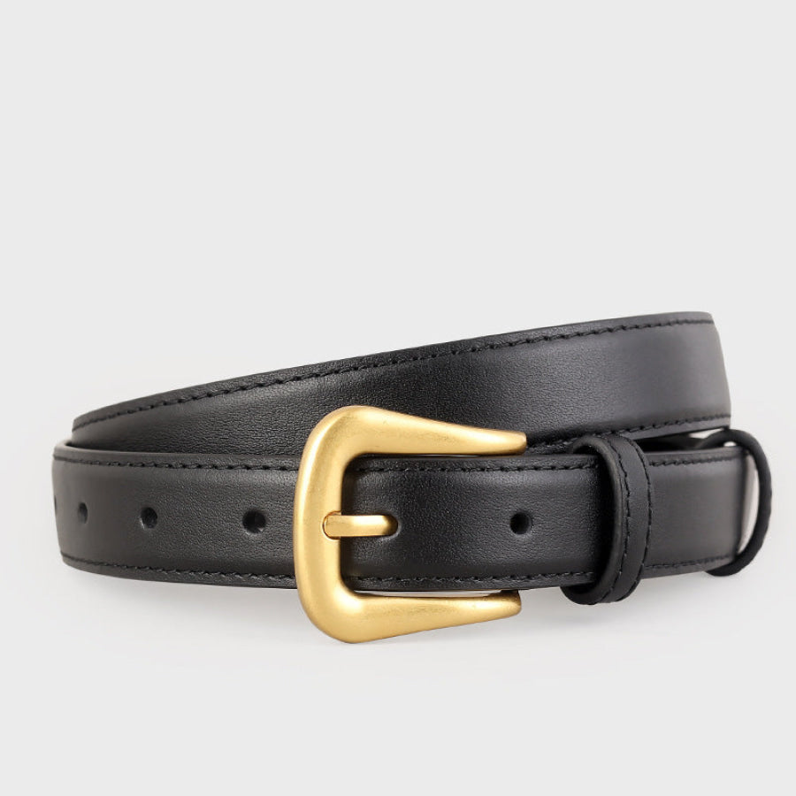 Skinny Leather Belt with Golden Buckle Black / One Size Apparel and Accessories