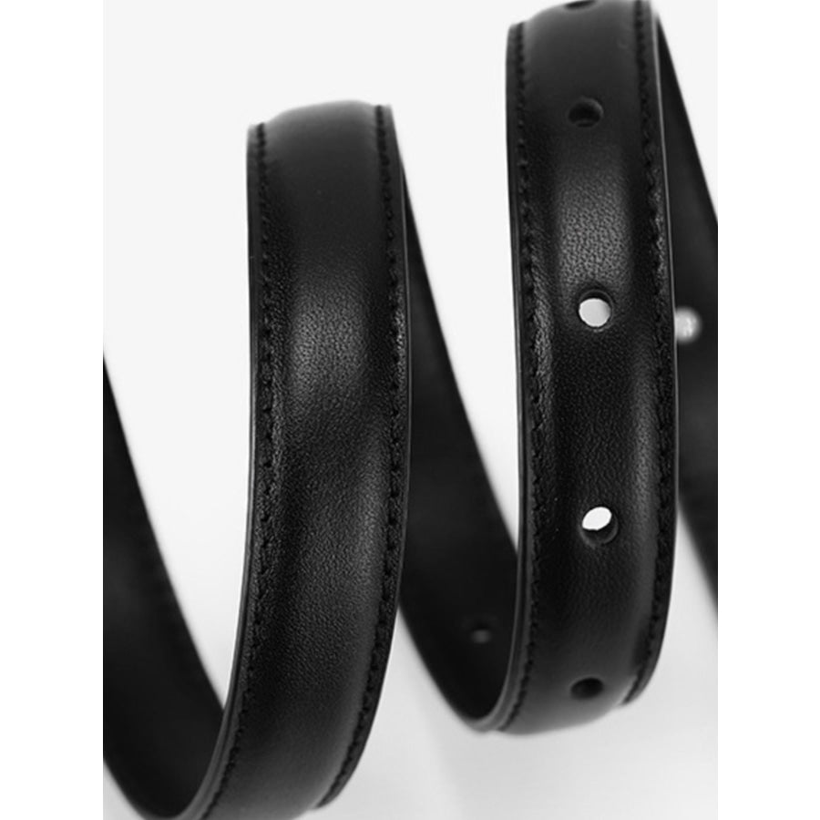 Skinny Leather Belt with Golden Buckle Black / ONESIZE Apparel and Accessories