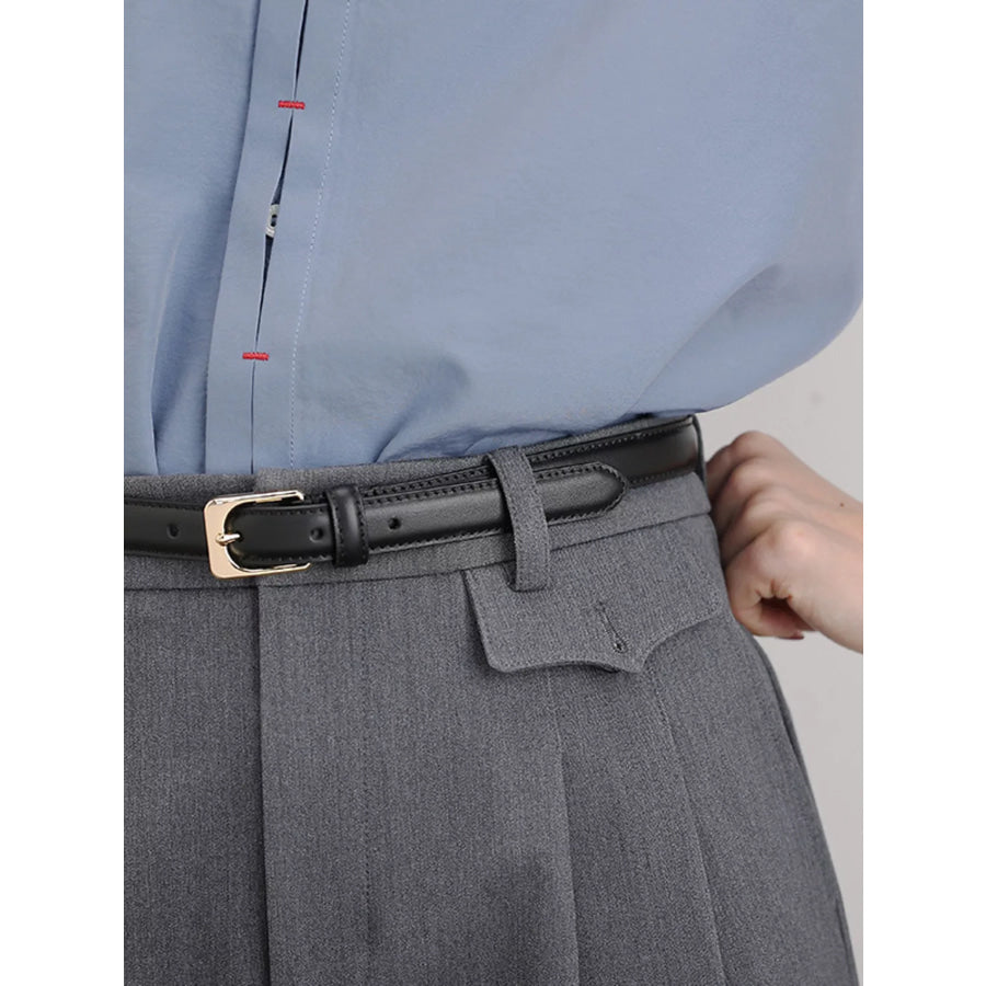 Skinny Leather Belt with Golden Buckle Black / ONESIZE Apparel and Accessories