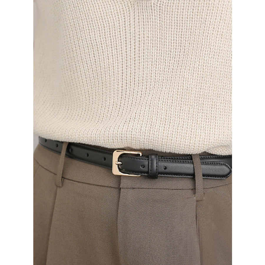 Skinny Leather Belt with Golden Buckle Black / ONESIZE Apparel and Accessories
