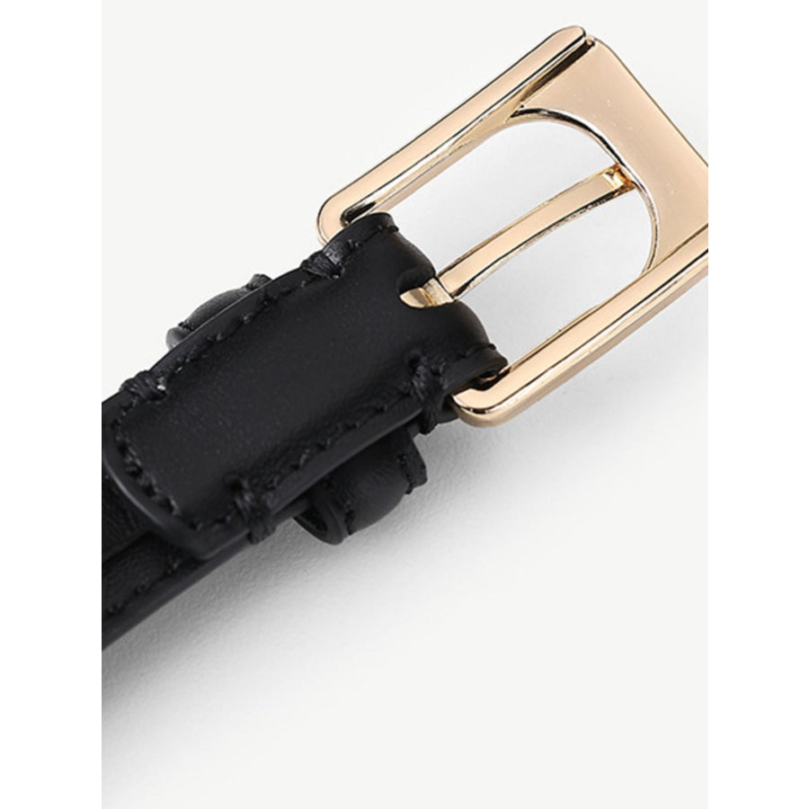 Skinny Leather Belt with Golden Buckle Black / ONESIZE Apparel and Accessories