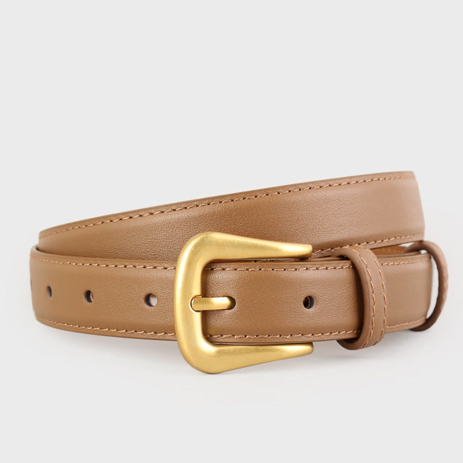 Skinny Leather Belt with Golden Buckle Caramel / One Size Apparel and Accessories
