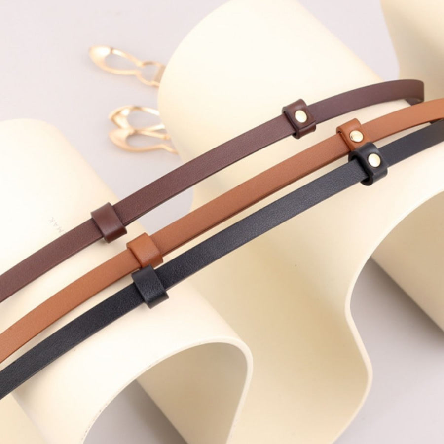 Skinny Leather Belt with Interlocking Buckle Apparel and Accessories