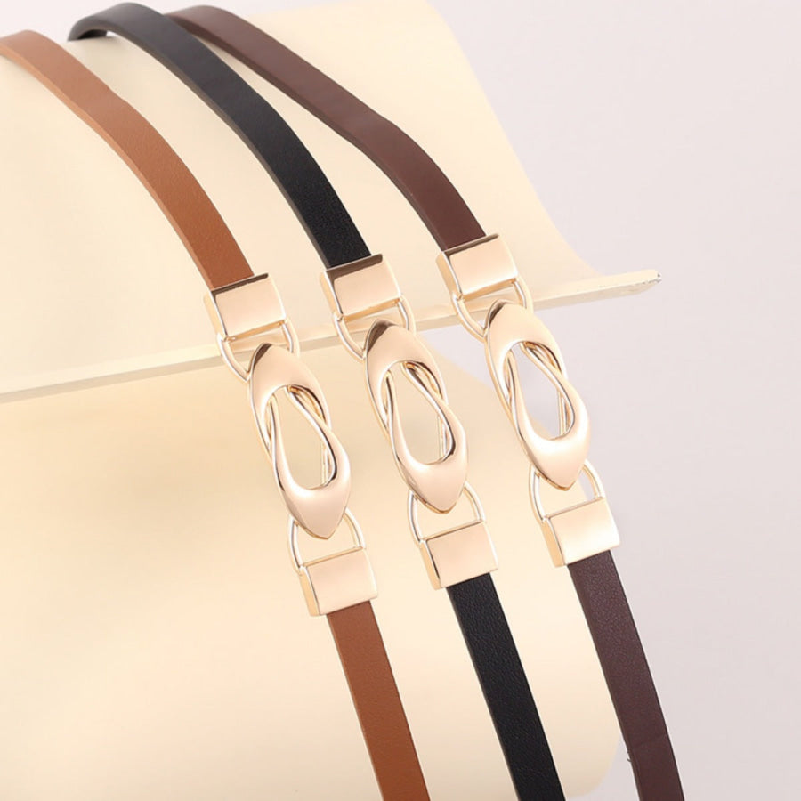 Skinny Leather Belt with Interlocking Buckle Apparel and Accessories